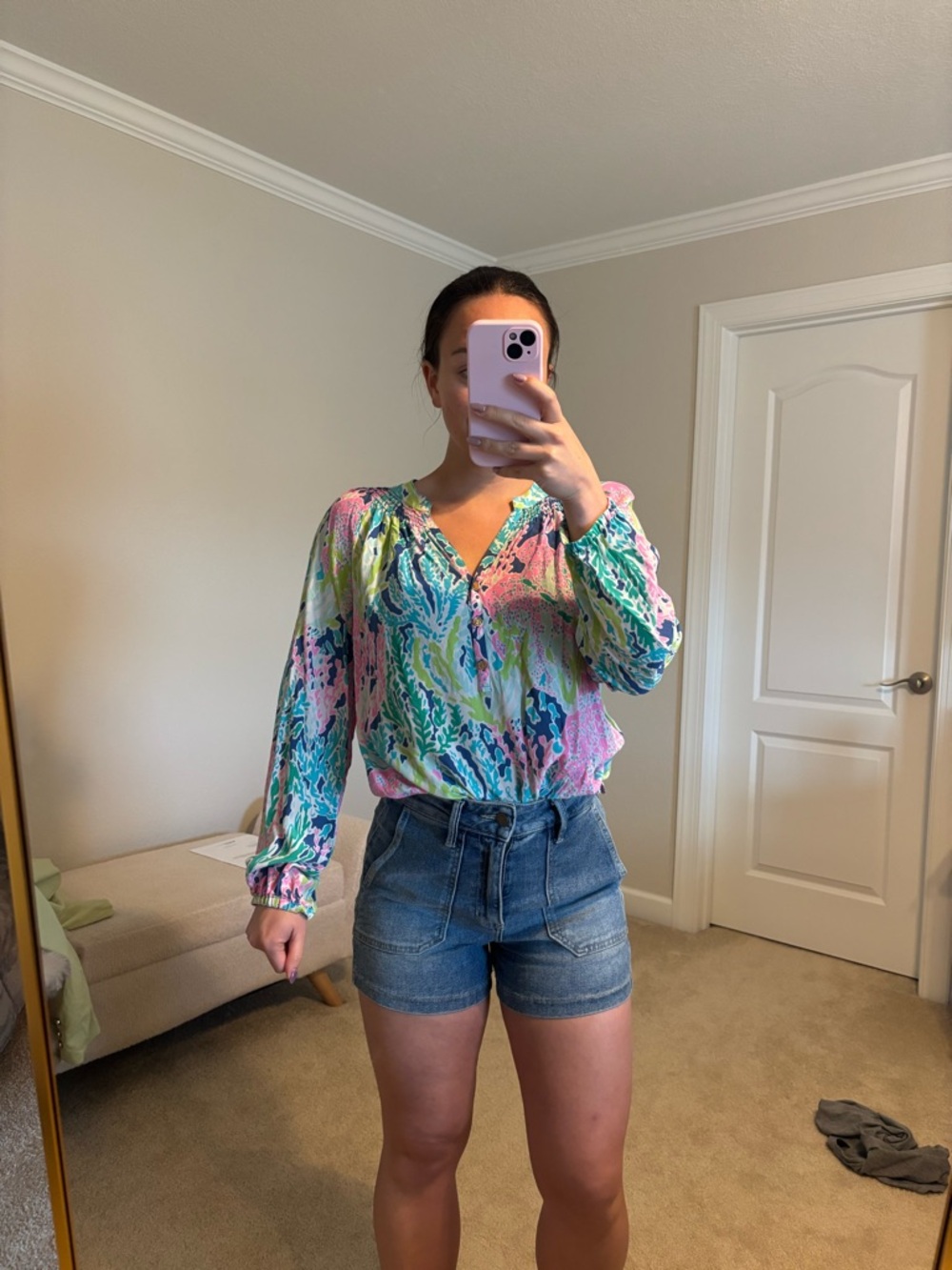 Lilly Pulitzer Pastel Coral Reef Print V-Neck Blouse